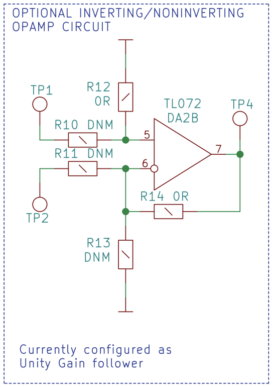 Schematic of optional op amp circuit with zero-Ohm resistors