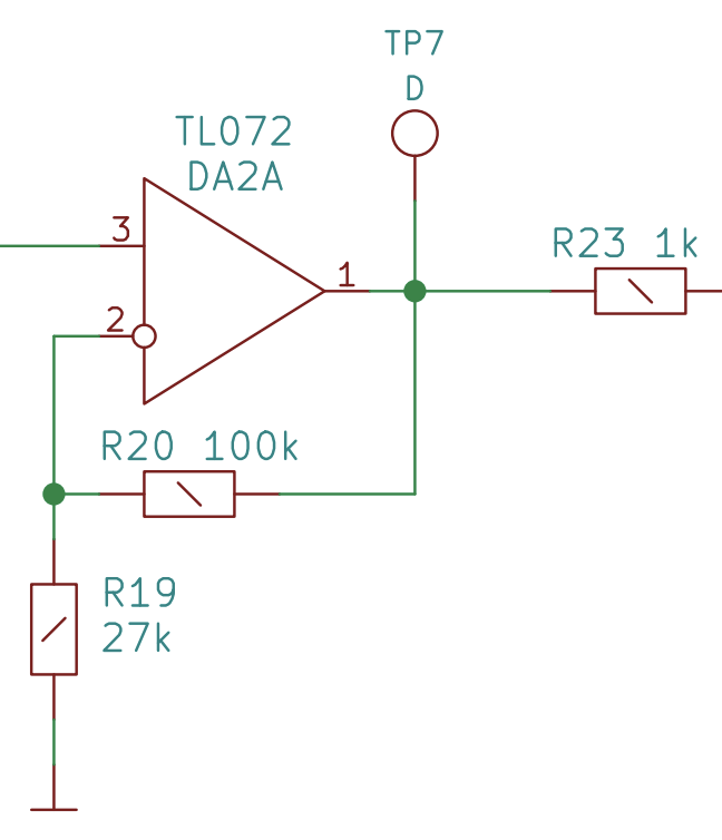 Detail from the Mixer schematic showing an op amp in a amplifier configuration