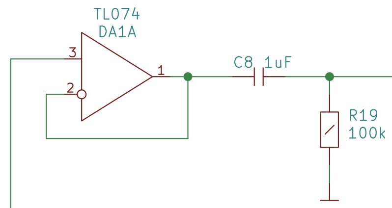 Detail from the VCO schematic showing an op amp in a buffer configuration
