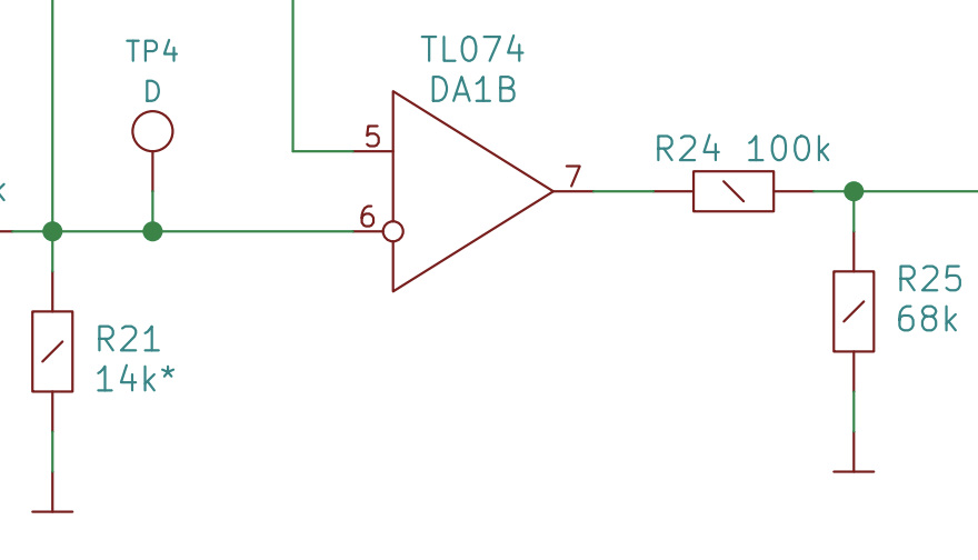 Detail from the VCO schematic showing an op amp in a comparator configuration