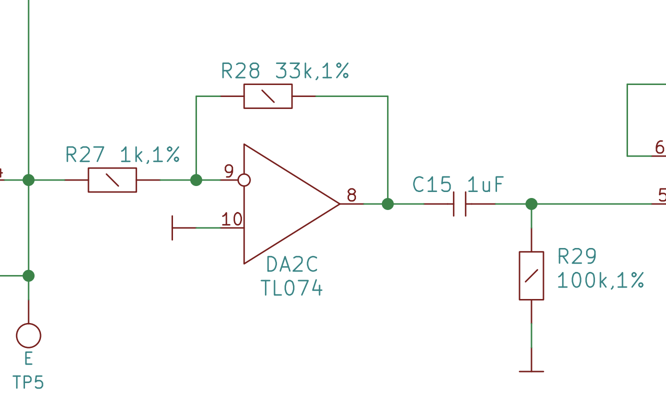 Detail from the VCF schematic showing an op amp in an inverting amplifier configuration