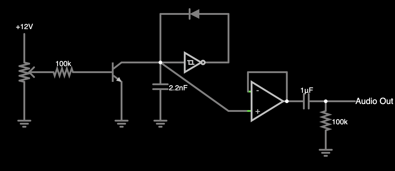 Schematic of VCO core with potentiometer for pitch control
