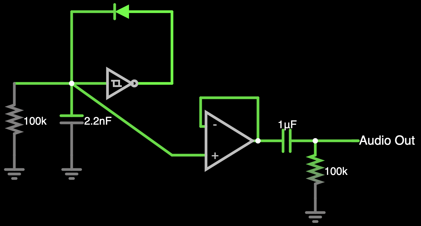 Schematic of VCO core with op-amp correctly connected