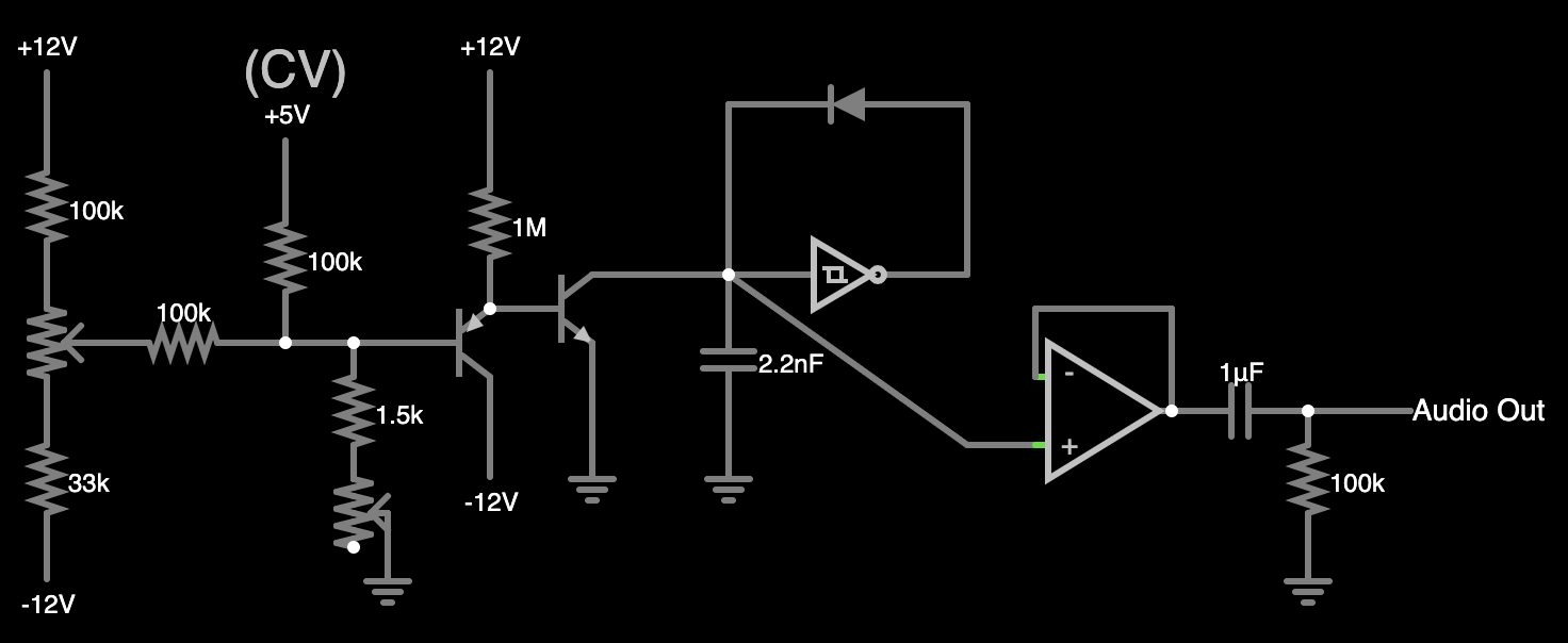 Schematic of VCO with tuning and fine-trimming potentiometers added